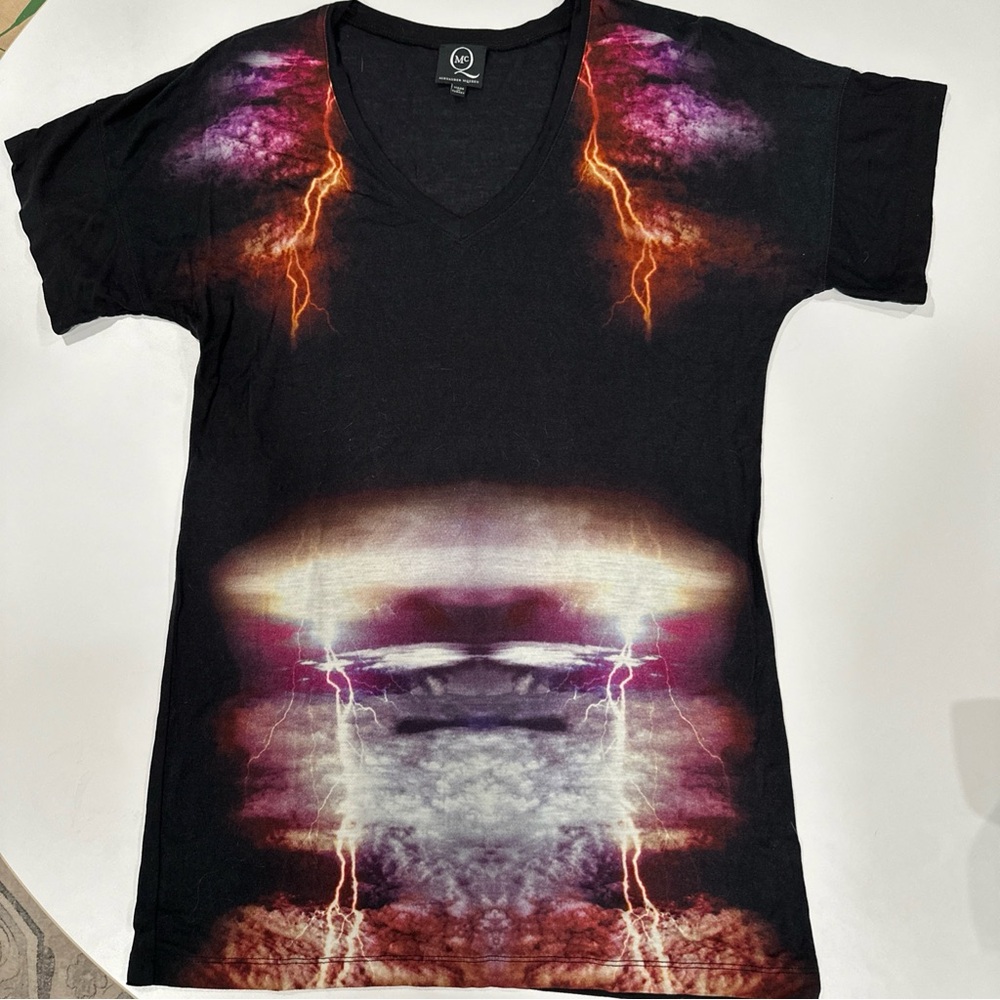 McQ Alexander McQueen Black T-Shirt Dress XS RARE Lightning Print